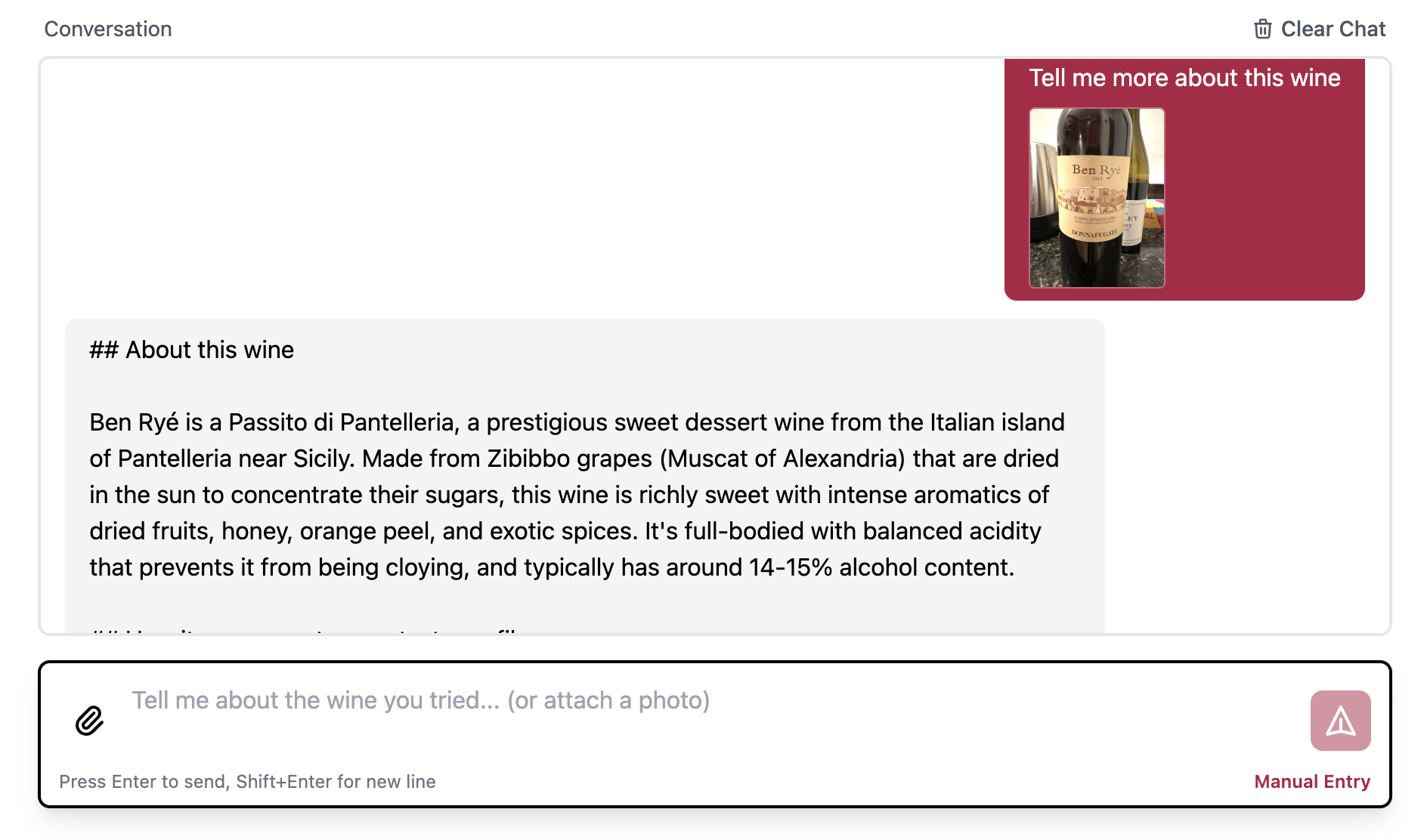 Conversational AI chat interface
